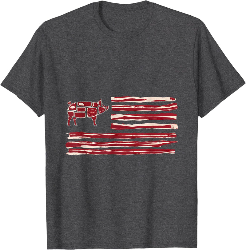 Bacon Lovers BBQ Grill Pork Pig Bacon Flag Pig American Patriot Cooking Grill T-Shirt - Dark Heather Grey