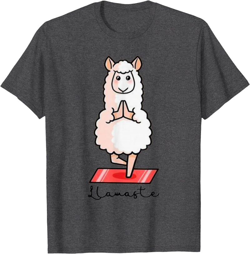 Dibba Designs Llamaste Llama Alpaca Yoga Exercise Fitness Gym Workout T-Shirt - Dark Heather Grey