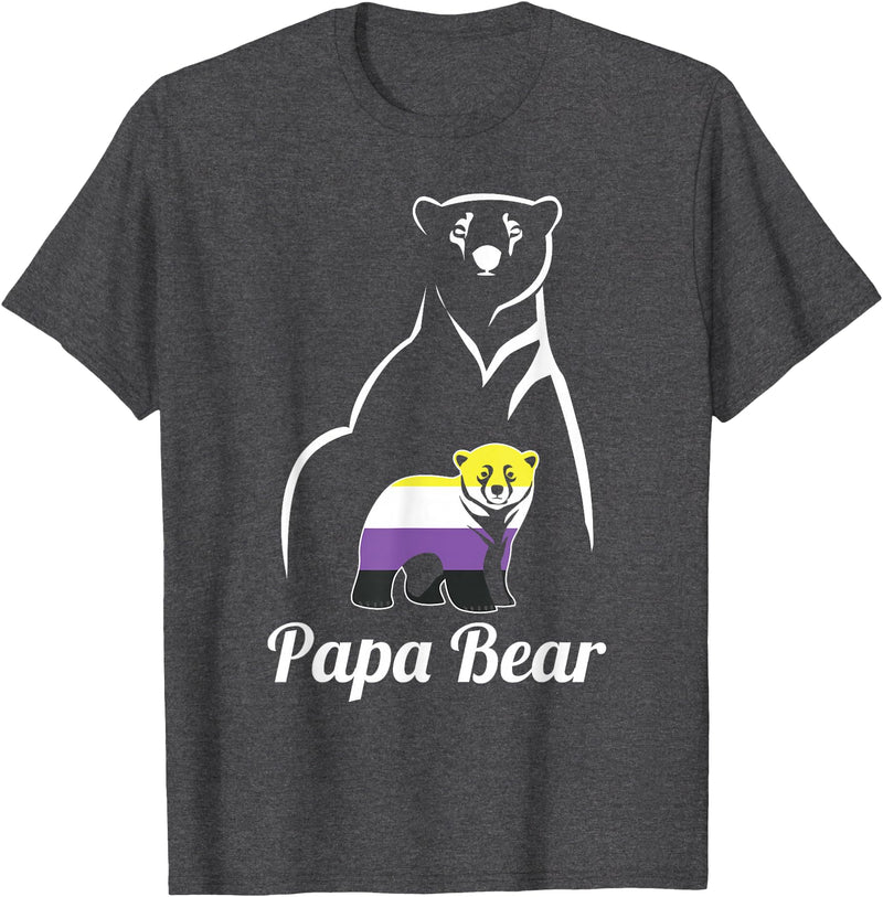 Non-Binary Family Bear Designs LGBT Non-Binary Papa Bear Enby Non Binary Pride T-Shirt - Dark Heather Grey