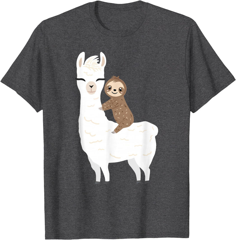 Sloth & Llama Animal Gifts Sloth Riding Llama Shirt Funny Birthday Gift for Boy, Girl T-Shirt - Dark Heather Grey