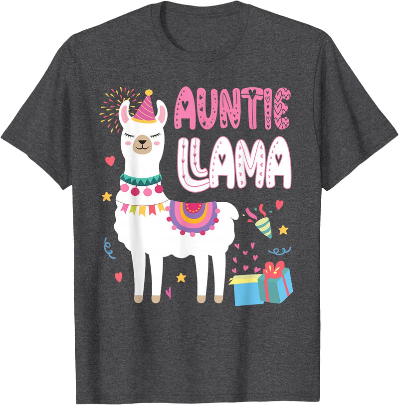 Family Matching Llama Birthday Party Supplies Auntie Llama Aunt Of The Birthday Llama Birthday T-Shirt - Dark Heather Grey