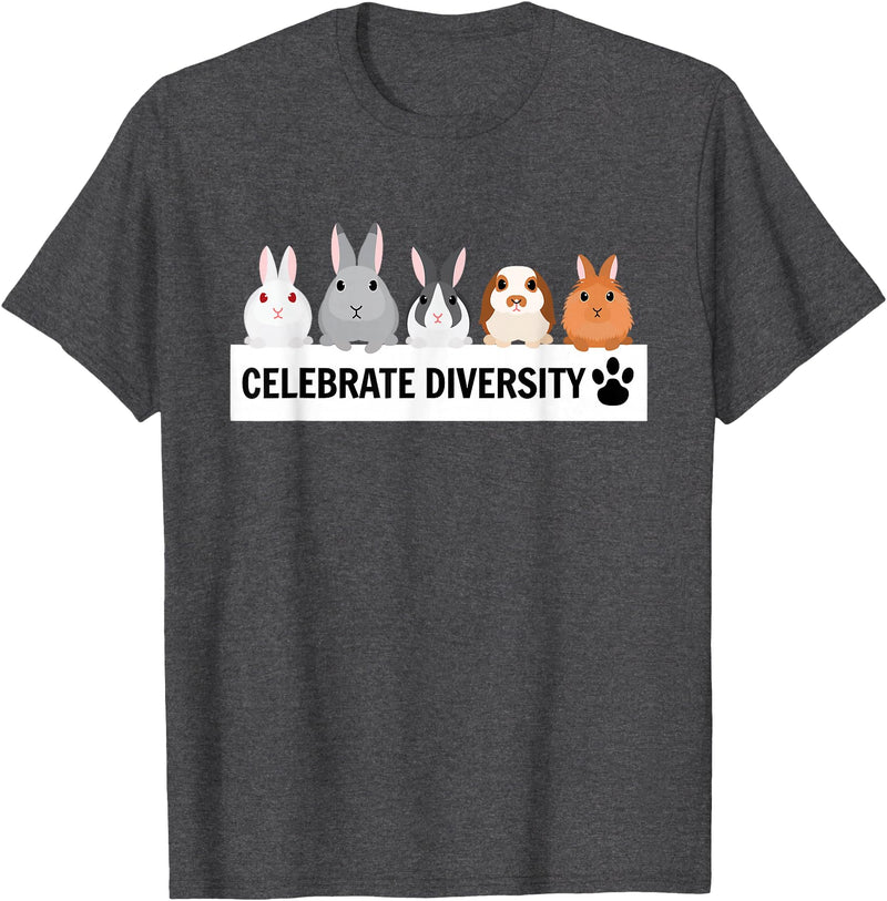 Celebrate Diversity Cute Pet Bunny for Rabbit Lovers T-Shirt in Dark Heather Grey