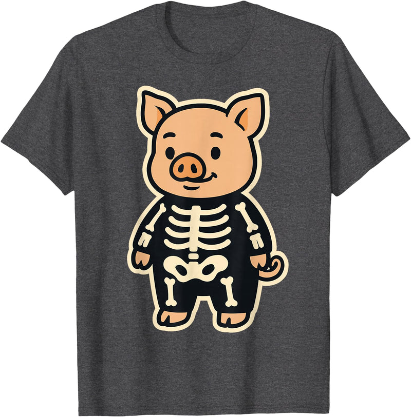 Spooky Cute Cartoon Animals in Halloween Outfits Funny Pig Skeleton Costume for Kids Boys Girls Halloween T-Shirt - Dark Heather Grey
