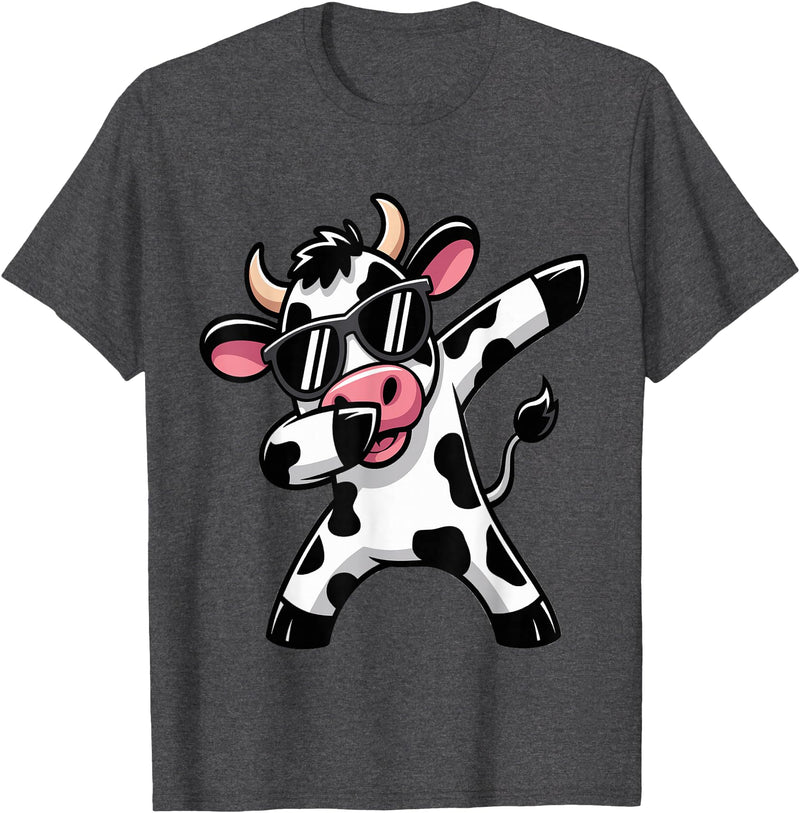 Funny Dabbing Cow Design Ls Dabbing Cow Farm Animal Cow Lover Farming T-Shirt - Dark Heather Grey