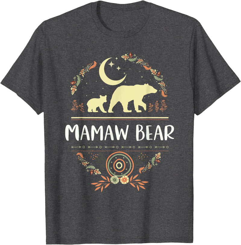 Matching Family Grandma Bear Boho by Foxio Mamaw Bear Floral Matching Family Funny Grandma Bear Boho T-Shirt - Dark Heather Grey
