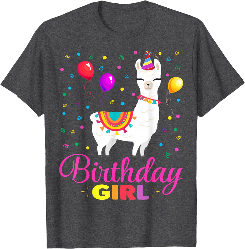 Birthday Llama Shirts Gift Cute Llama Shirt Party Animal Funny Gift for Birthday Girl T-Shirt - Dark Heather Grey
