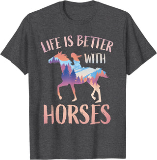 Horse Riding Gifts For Girls And Women Horse Rider - Life Is Better With Horses T-Shirt - Dark Heather Grey