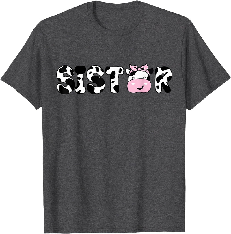 Cow Family Matching Birthday Tee For Mom Dad Kids Sister of The Birthday Boy Funny Cow Sí Family Matching T-Shirt - Dark