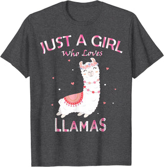 Just A Girl Who Loves Llamas Gift Shirt Just A Girl Who Loves Llamas T-Shirt Gift For Llama Gift Tee T-Shirt - Dark Heather Grey
