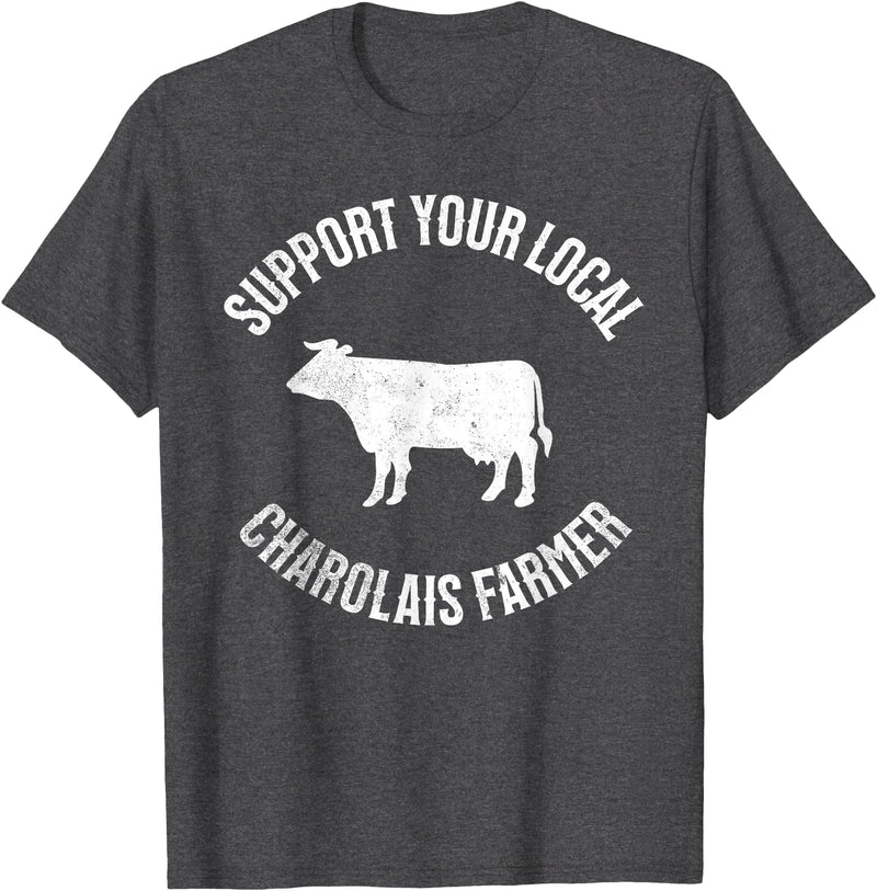 Charolais Cow Support Charolais Cow Cattle Farmer Meat T-Shirt - Dark Heather Grey