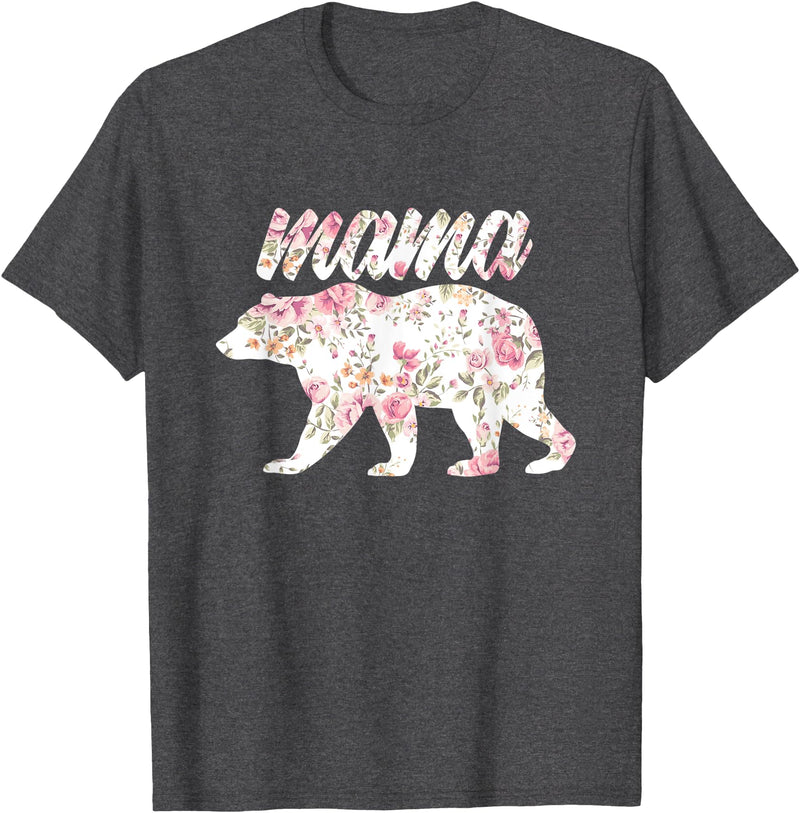 Wildflower Tee Co. Mama Bear Floral Shirt, Mama Bear Watercolor, Floral Mama T-Shirt - Dark Heather Grey