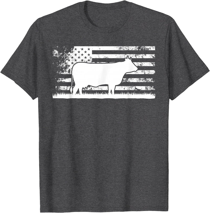 Funny Charolais Rancher Gift for Cattle Lover American Flag - American Cow Charolais Rancher T-Shirt - Dark Heather Grey