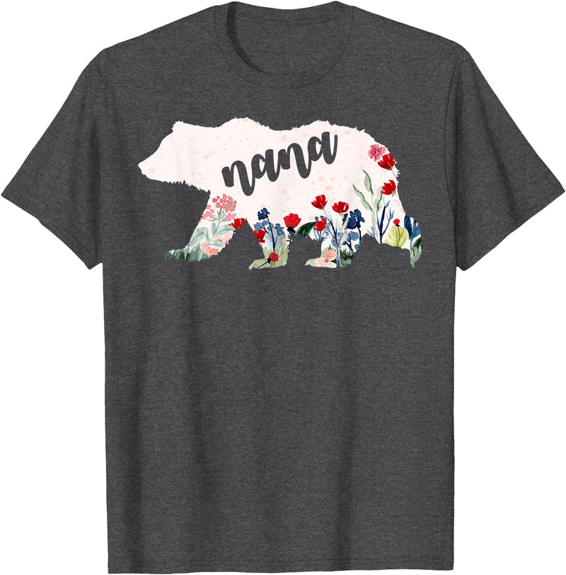 Nana Shirts By No1 Tees Nana Bear Shirt - Nana Bear Water Color Flower Grandma T-Shirt - Dark Heather Grey