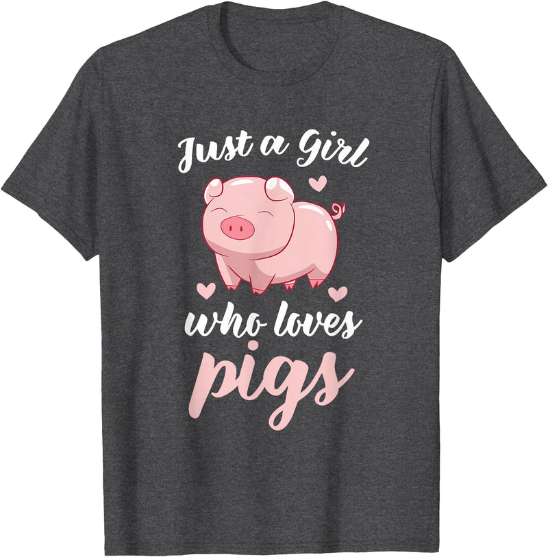 Cute Pig Tees Just A Girl Who Loves Pigs Cute Pig Lovers Gift T-Shirt - Dark Heather Grey