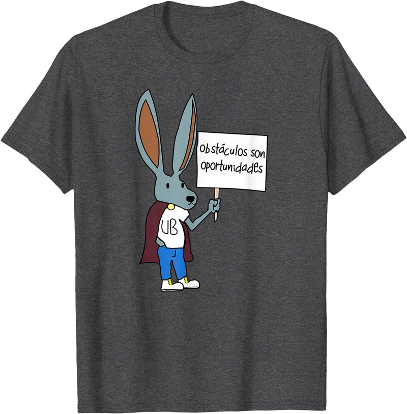 Obstaculos Son Oportunidades - Rabbit with Sign T-Shirt in Dark Heather Grey