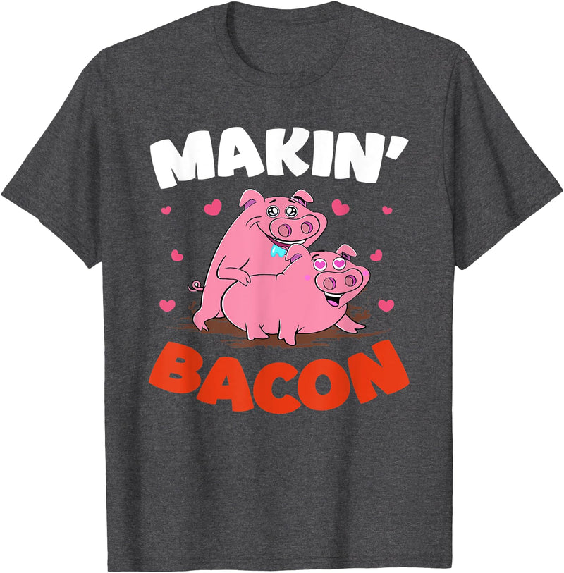 Makin' Bacon Lover Piggy Pig Design T-Shirt - Dark Heather Grey