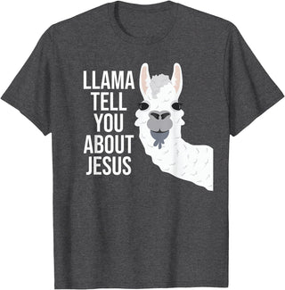 BDAZ Llama Tell You About Jesus Funny Christian Bible Gospel T-Shirt - Dark Heather Grey