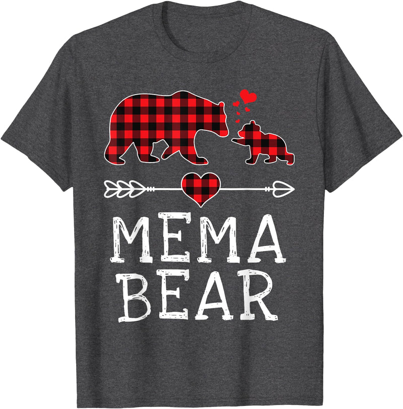 Funny Red Plaid Bear Matching Christmas Outfits Red Plaid Bear Christmas Pajama Mema Matching Family T-Shirt - Dark Heather Grey