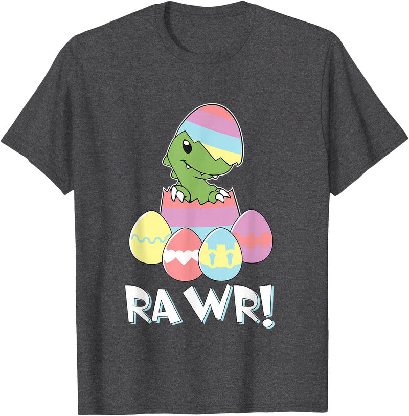 Easter Egg Hunter Dinosaur Dino Easter T-Rex Rabbit Bunny T-Shirt in Dark Heather Grey