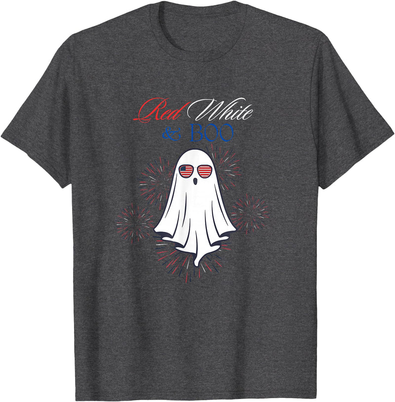 Red White Boo Red White And Boo Ghost 4th Of July Independence Day Top T-Shirt - Dark Heather Grey