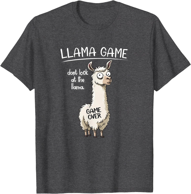 Cute Cartoon Llama Mama Gifts T Shirts & Hoodies Funny Mens Womens Kids Llama Game Don't Look At The Llama T-Shirt - Dark Heather Grey
