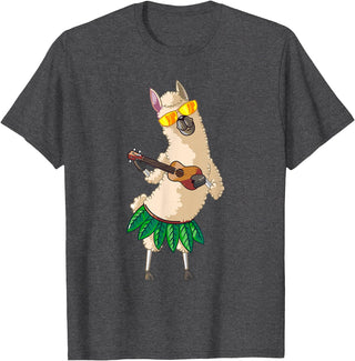 Llama Ukulele Luau TShirt Cute Gifts Llama Ukulele Luau Cute Funny Cool Hawaii Alpaca Gift T-Shirt - Dark Heather Grey