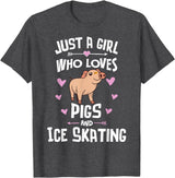 Pigs Memme Pigs And Ice Skating Gifts for Girls Women T-Shirt - Dark Heather Grey