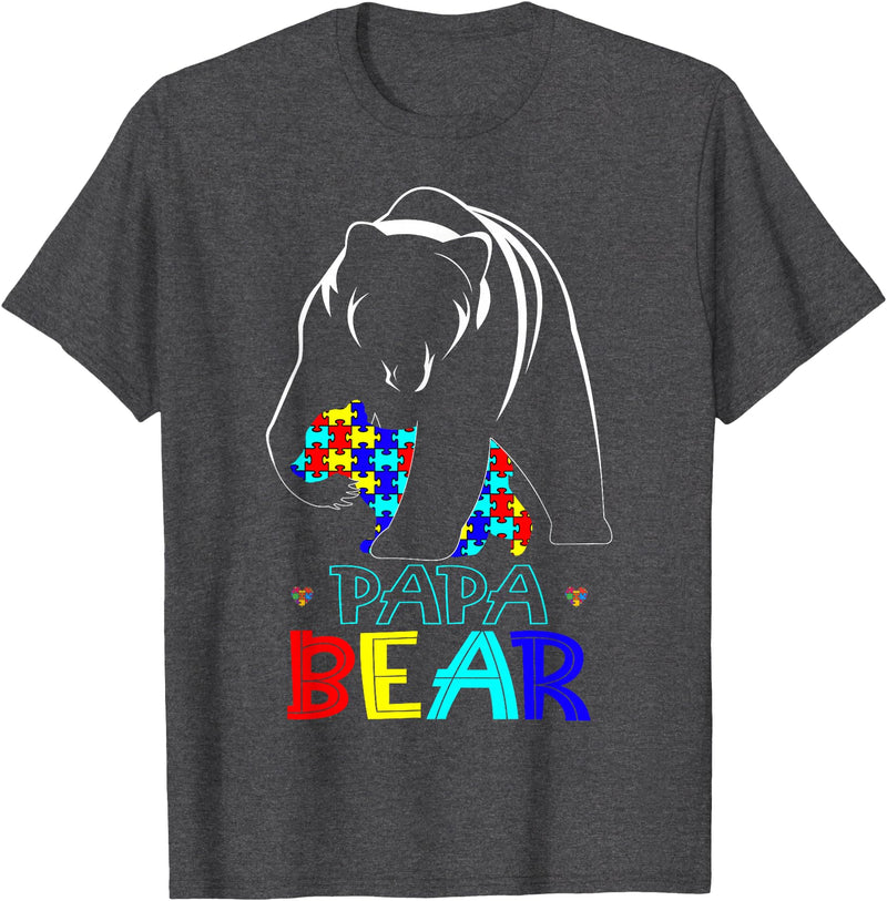 Papa Bear Autism Awareness Month Gifts Autism Dad Papa Bear Autism Awareness Gifts for Autism Dad Support T-Shirt - Dark Heather Grey