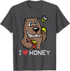 Honey Comb Tees I Love Honey T-shirt Bear and Bee Eating - Dark Heather Grey
