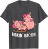 Funny sayings Farmers organic Farmers Animals Makin` Bacon Pig Bacon Farmer T-Shirt - Dark Heather Grey