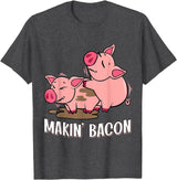 Funny sayings Farmers organic Farmers Animals Makin` Bacon Pig Bacon Farmer T-Shirt - Dark Heather Grey