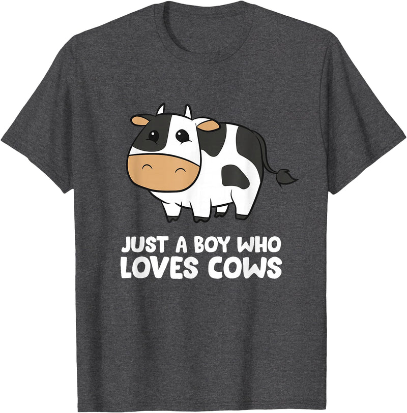 Funny Cow Lover Gifts Just a Boy Who Loves Cows T-Shirt - Dark Heather Grey