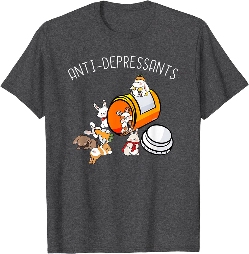 Antidepressants Rabbit Cute Bunny Funny Rabbit Lover T-Shirt in Dark Heather Grey