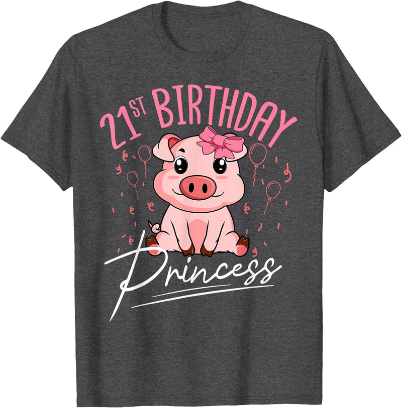 Pig Birthday 21 Cute Piggy Barn Party Apparel Pig 21st Birthday Princess Farm Party Hog Farmer Barnyard T-Shirt - Dark Heather Grey