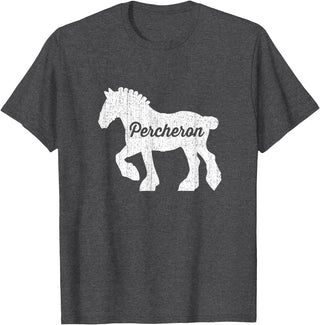 Angry Ant Graphics - Percheron Horse Distressed Silhouette of Percheron Draft Horse T-Shirt - Dark Heather Grey