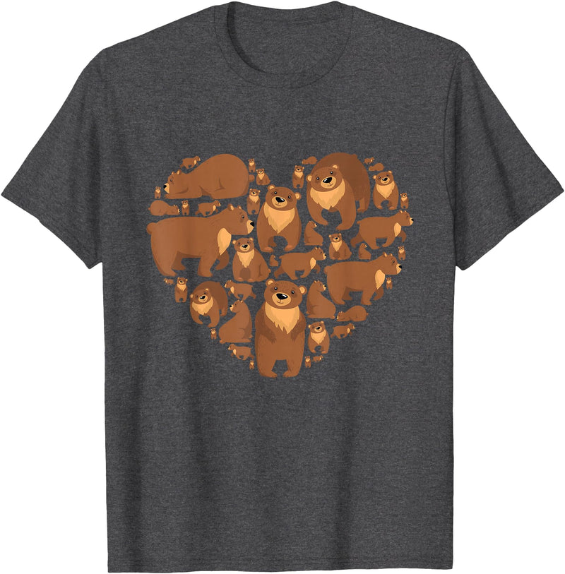 Grizzly Bear lover heart gifts idea Grizzly Bear lover heart bear love camping hiking men women T-Shirt - Dark Heather Grey
