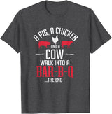 Old Fashioned Joke Teez A Pig A Chicken And A Cow Funny BBQ Joke T-Shirt T-Shirt - Dark Heather Grey