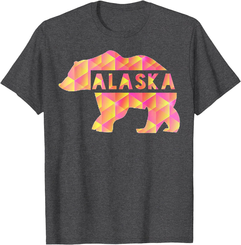 Proud Alaskan Bear Art Alaska State Pride Proud Alaskan Pink Grizzly Bear T-Shirt - Dark Heather Grey
