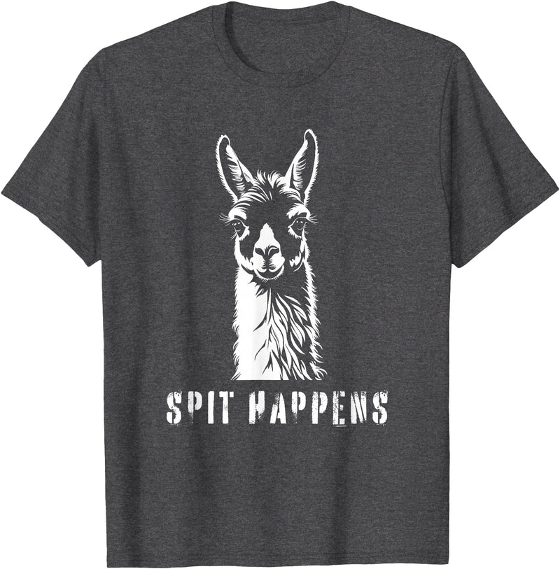 Funny Llama Spit Happens - Llama Drama T-Shirt - Dark Heather Grey