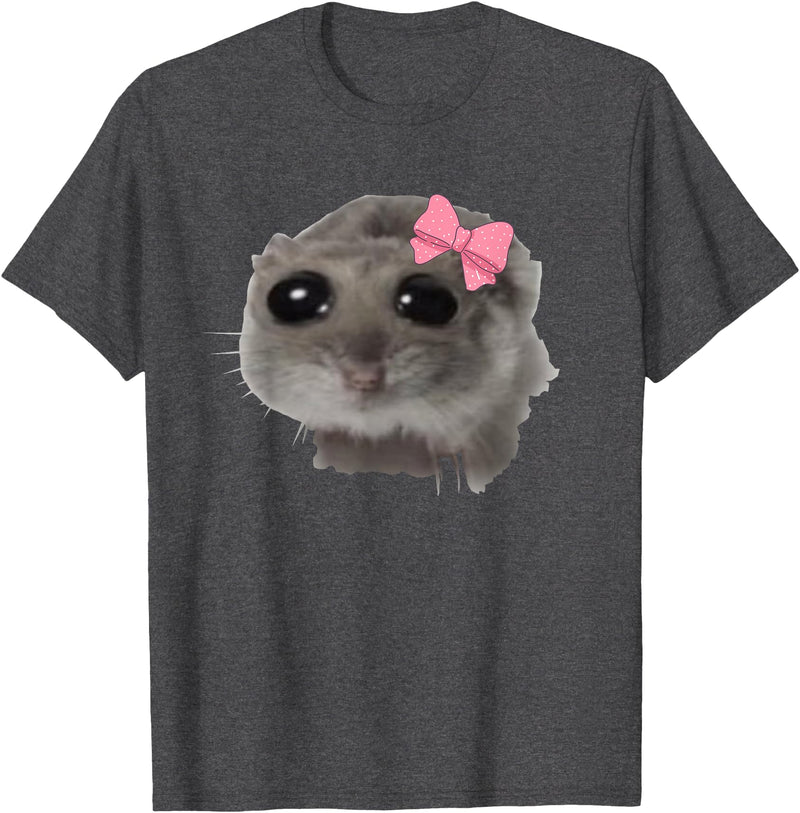 Coquette Sad Hamster Meme Crying T-Shirt - Dark Heather Grey