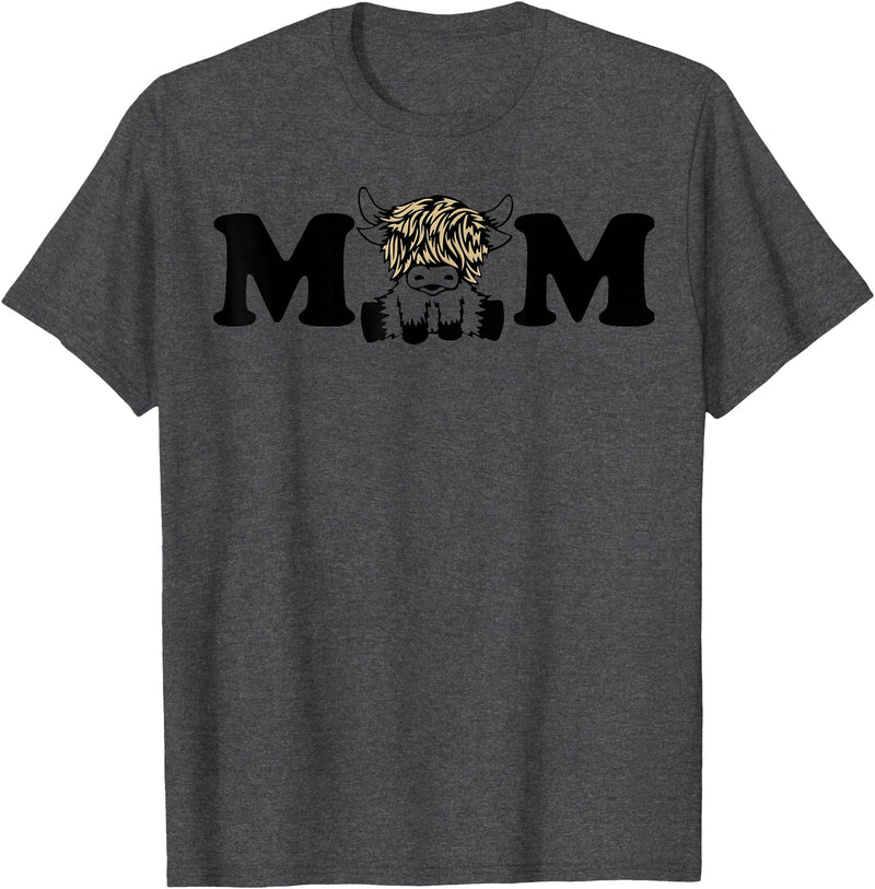 Highland Cattle Corner Messy Bun Life Hair Glasses highland cow mom T-Shirt - Dark Heather Grey