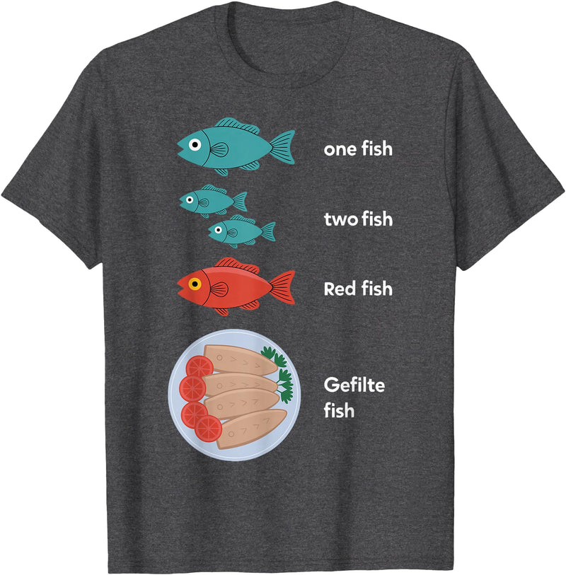 Funny Jewish Food Humor Hannuka Apparel Gefilte Fish One Fish Red Fish Hannuka Jewish Festival Light T-Shirt - Dark Heather Grey