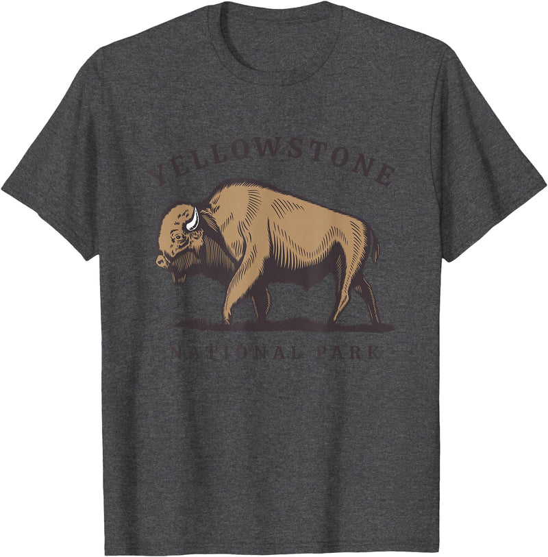 Yellowstone National Park Bison Clothing Co Yellowstone National Park Wyoming Buffalo Bison T-Shirt - Dark Heather Grey