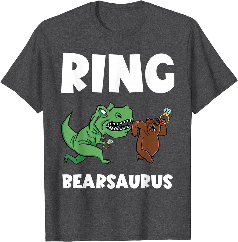 Funny Ring Bearer Wedding Ring Funny Ring Bearer Security Bear Dino Wedding Party Ring T-Shirt - Dark Heather Grey