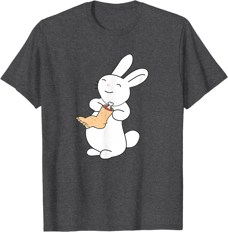 Lucky White Rabbit Human Foot T-Shirt in Dark Heather Grey