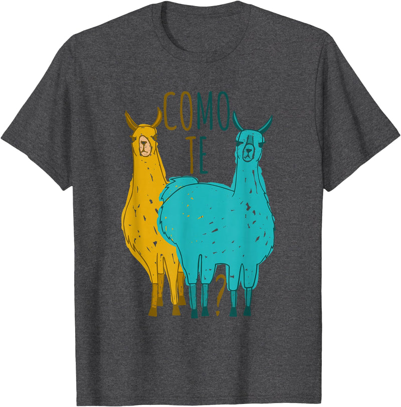 Funny Llama T-Shirt Como Te Llamas Funny Spanish Joke Llama Shirt Tee T-Shirt - Dark Heather Grey