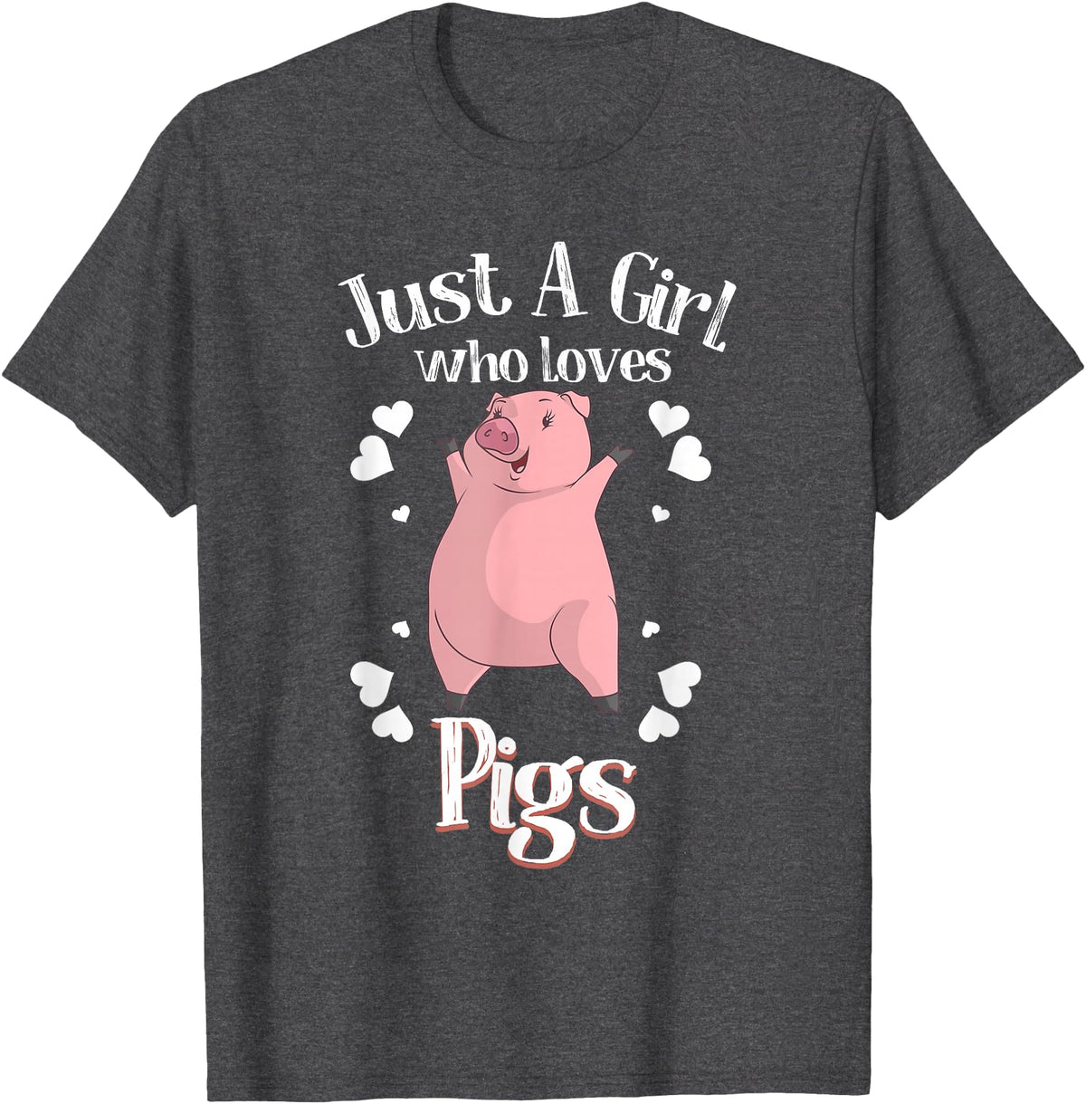 Cool Animal Farmers Year Of Pig Women Girl Designs Funny Just A Girl Who Loves Pigs Gift | Cute Mini Piggy Kids T-Shirt - Dark Heather Grey