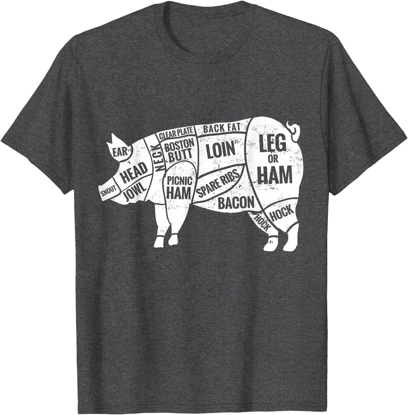 Pig Diagram T-Shirt | Butcher T-Shirts Pig and Pork Diagram Shirt, Butcher Shirt, Bacon Tee T-Shirt - Dark Heather Grey