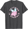 Inspire and Motivate Designs for Real Life Womens, Pigs Fly, cute and funny ALL THINGS ARE POSSIBLE T-Shirt - Dark Heather Grey