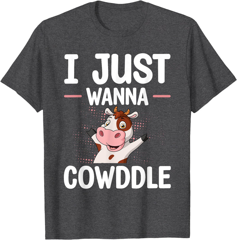 Bedtime Cow Aficionados Pajama For Farmer I Just Wanna Cowddle Cuddle Cow Sleeping T-Shirt - Dark Heather Grey